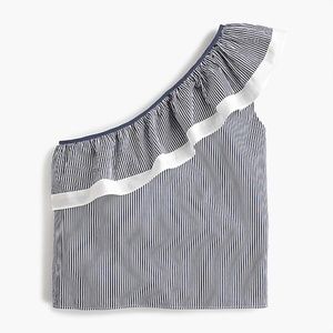 J. Crew One-shoulder ruffle top in stripe 12